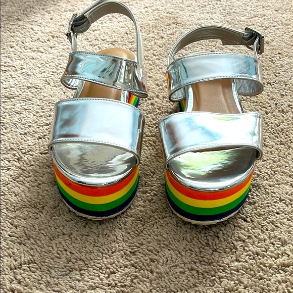 Silver Platform Sandals with Rainbow Soles - Picture 2 of 7